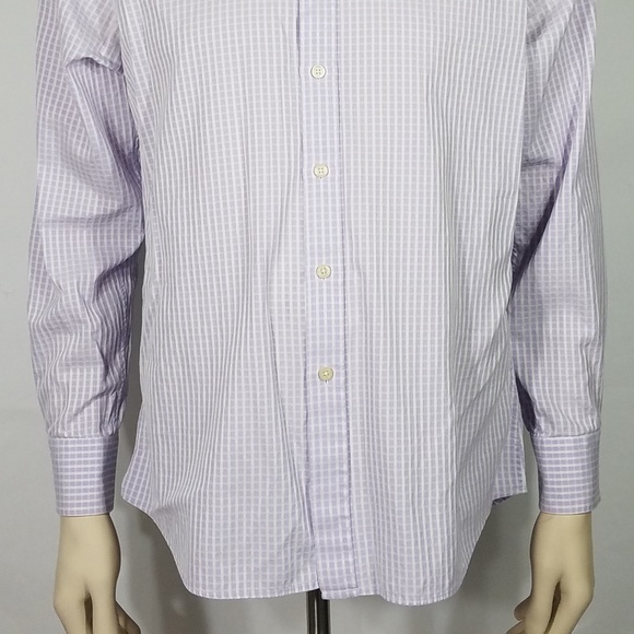 purple white waffle plaid dress shirt mens 16.5 - Picture 3 of 8